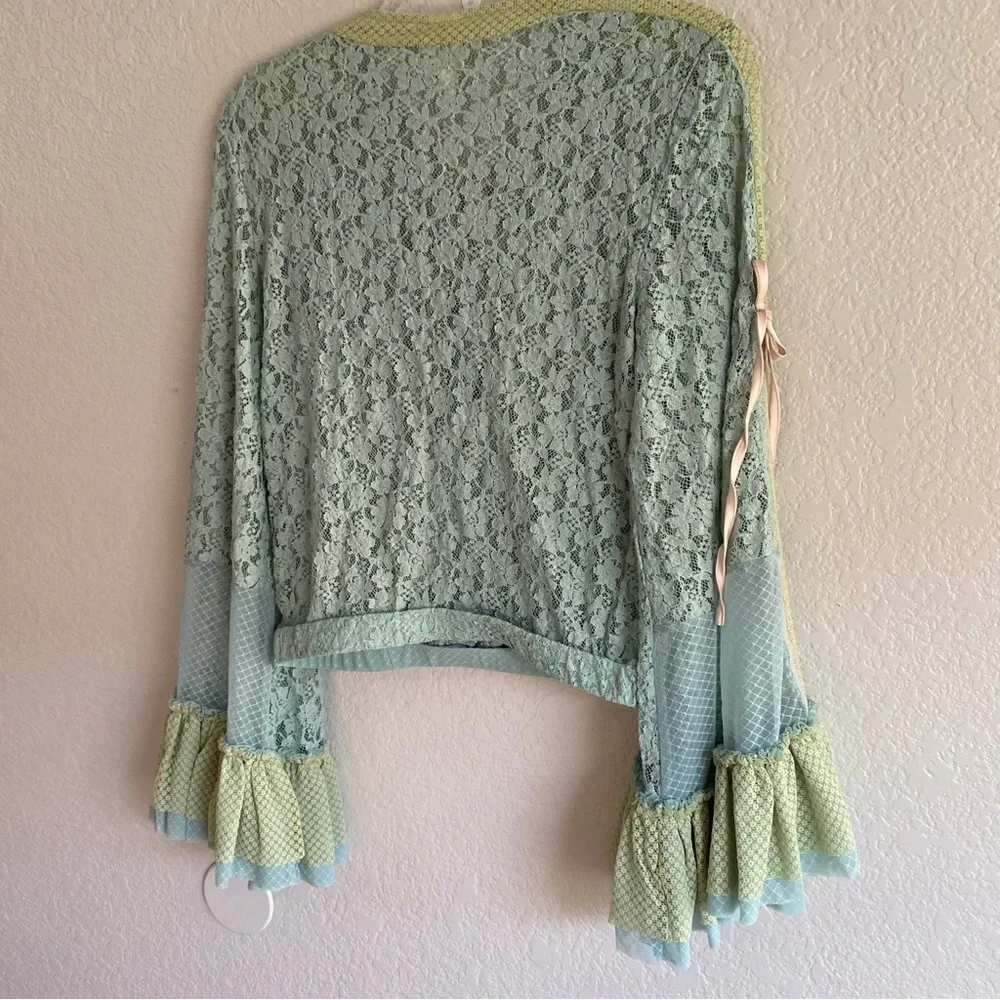 HAH Revolve Kim On H Lace Top Blouse Festival Bohemian New M Blue Combo